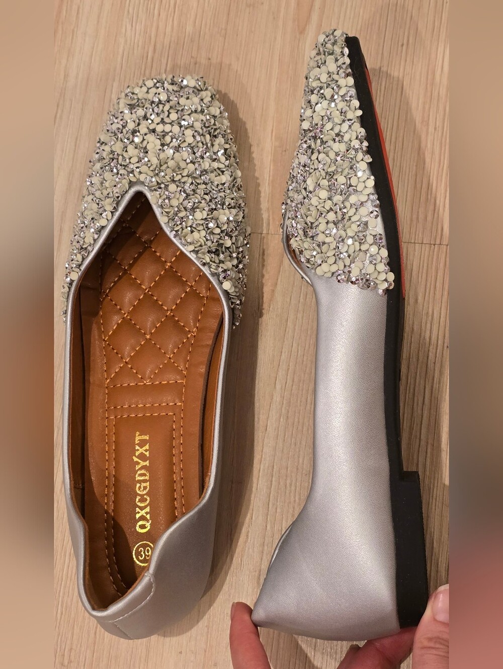 Embellished Silver Women's Ballet Flats with Rhinestones